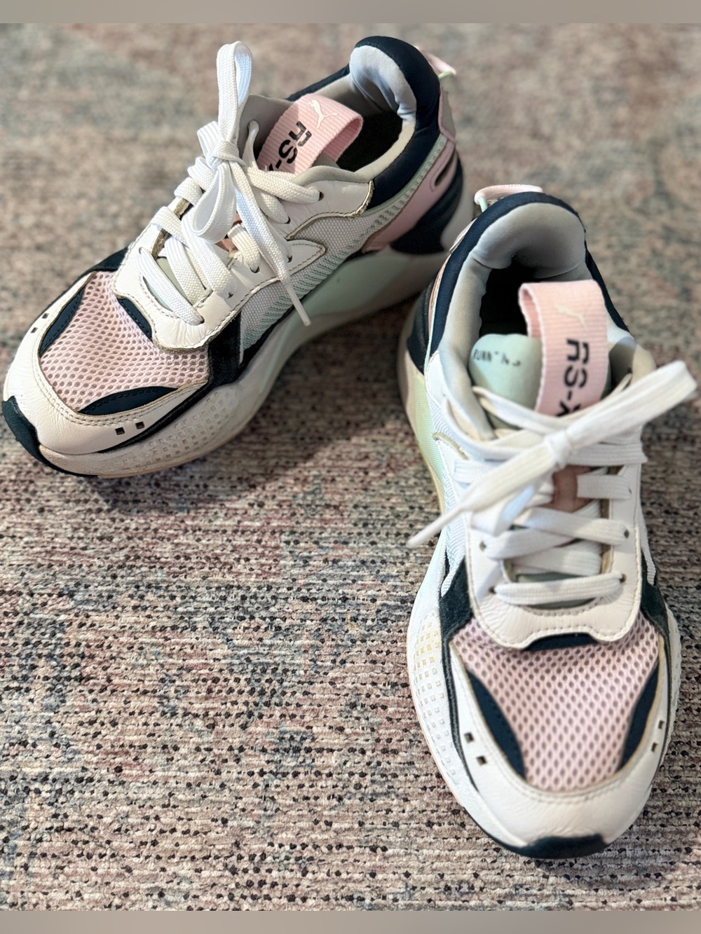 Puma RS-X Reinvention Pink Green White Chunky Sneakers Shoes Women's 5.5